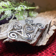 Load image into Gallery viewer, Celtic Spiral Earrings, Irish Jewelry, Scottish Jewelry, Triskelion, Triskele, Celtic Jewelry, Silver Triple Spiral Jewelry, Wife Gift
