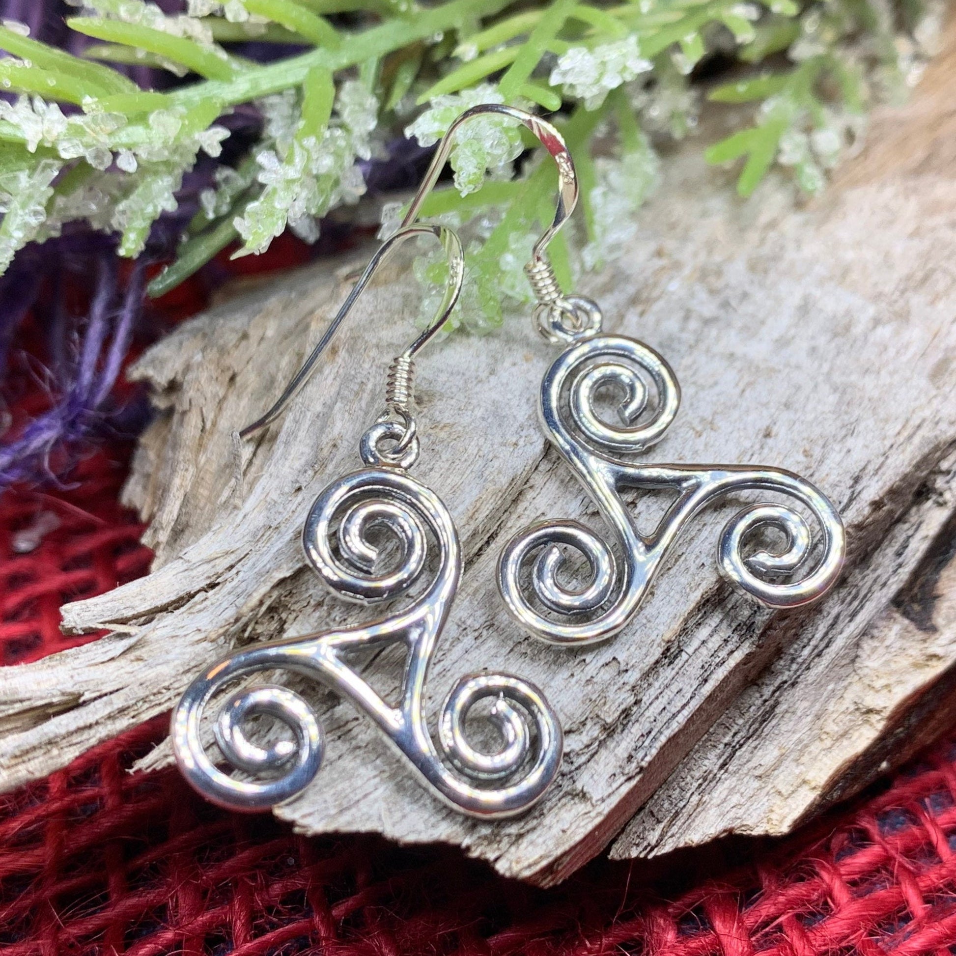 Celtic Spiral Earrings, Irish Jewelry, Scottish Jewelry, Triskelion, Triskele, Celtic Jewelry, Silver Triple Spiral Jewelry, Wife Gift