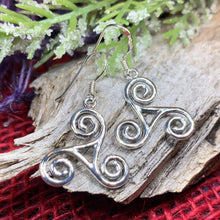 Load image into Gallery viewer, Celtic Spiral Earrings, Irish Jewelry, Scottish Jewelry, Triskelion, Triskele, Celtic Jewelry, Silver Triple Spiral Jewelry, Wife Gift
