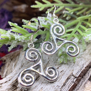 Celtic Spiral Earrings, Irish Jewelry, Scottish Jewelry, Triskelion, Triskele, Celtic Jewelry, Silver Triple Spiral Jewelry, Wife Gift