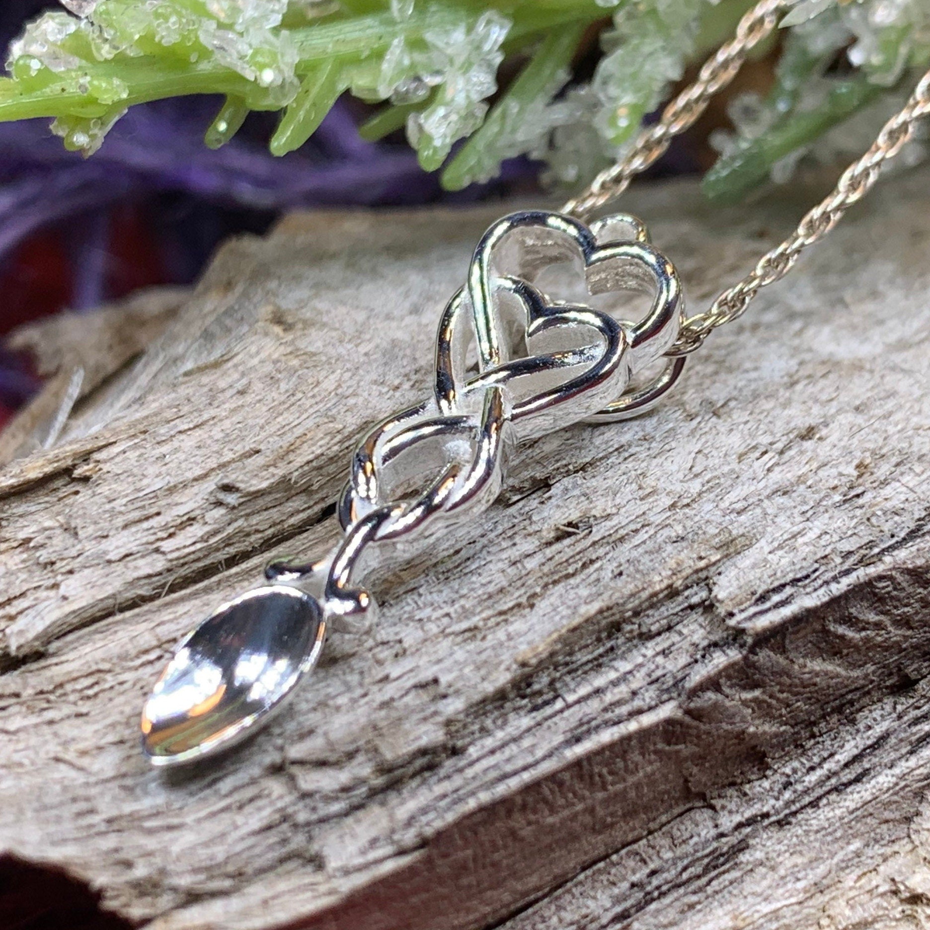 Love Spoon Necklace, Celtic Jewelry, Wales Jewelry, Welsh Necklace, Bridal Jewelry, Anniversary Gift, Heart Jewelry, Silver Spoon Wife Gift