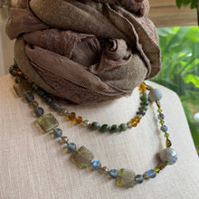 Load image into Gallery viewer, Autumn Oceanmist Long Necklace, Hand Knotted Necklace, Handmade Mala Necklace, Boho Necklace, Yoga Jewelry, Art Deco Necklace, Mom Gift
