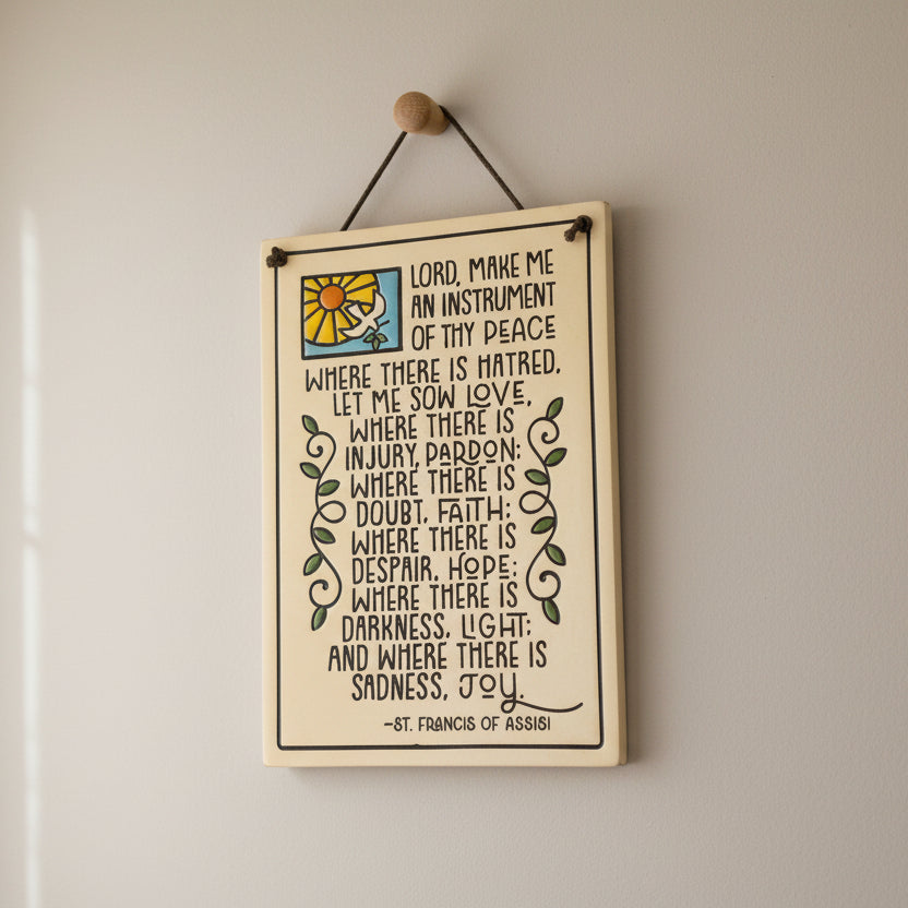 Christian Blessing Wall Art, Saint Francis Gift, Ceramic Wall Plaque, New Home Gift, Peace Prayer, Wedding Gift, Religious Prayer, Mom Gift