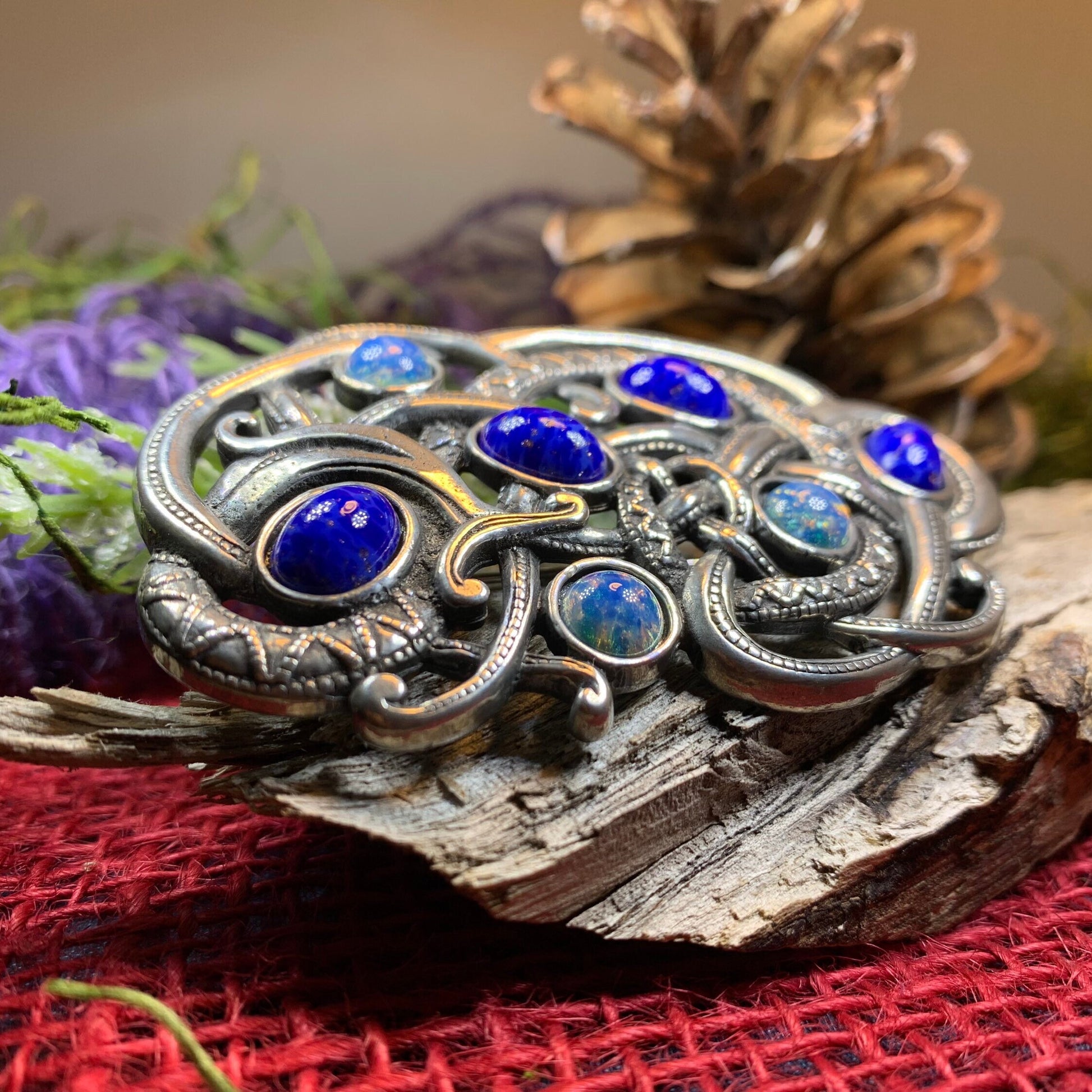 Celtic Dragon Brooch, Celtic Jewelry, Viking Jewelry, Celtic Pin, Anniversary Gift, Irish Jewelry, Norse Jewelry, Scotland Jewelry, Opal