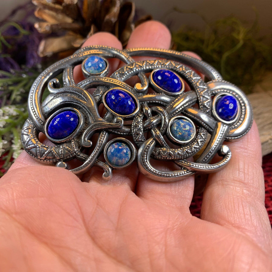 Celtic Dragon Brooch, Celtic Jewelry, Viking Jewelry, Celtic Pin, Anniversary Gift, Irish Jewelry, Norse Jewelry, Scotland Jewelry, Opal