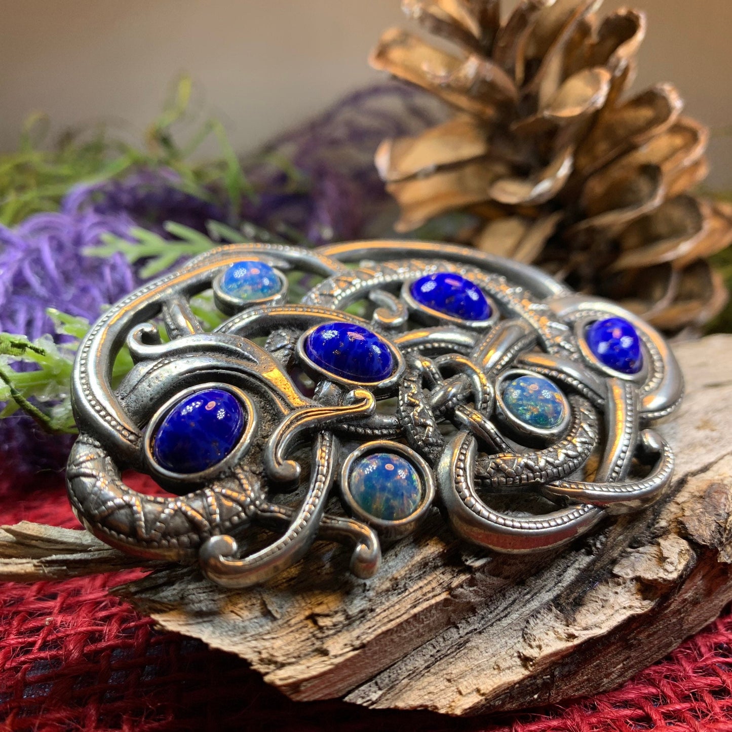 Celtic Dragon Brooch, Celtic Jewelry, Viking Jewelry, Celtic Pin, Anniversary Gift, Irish Jewelry, Norse Jewelry, Scotland Jewelry, Opal