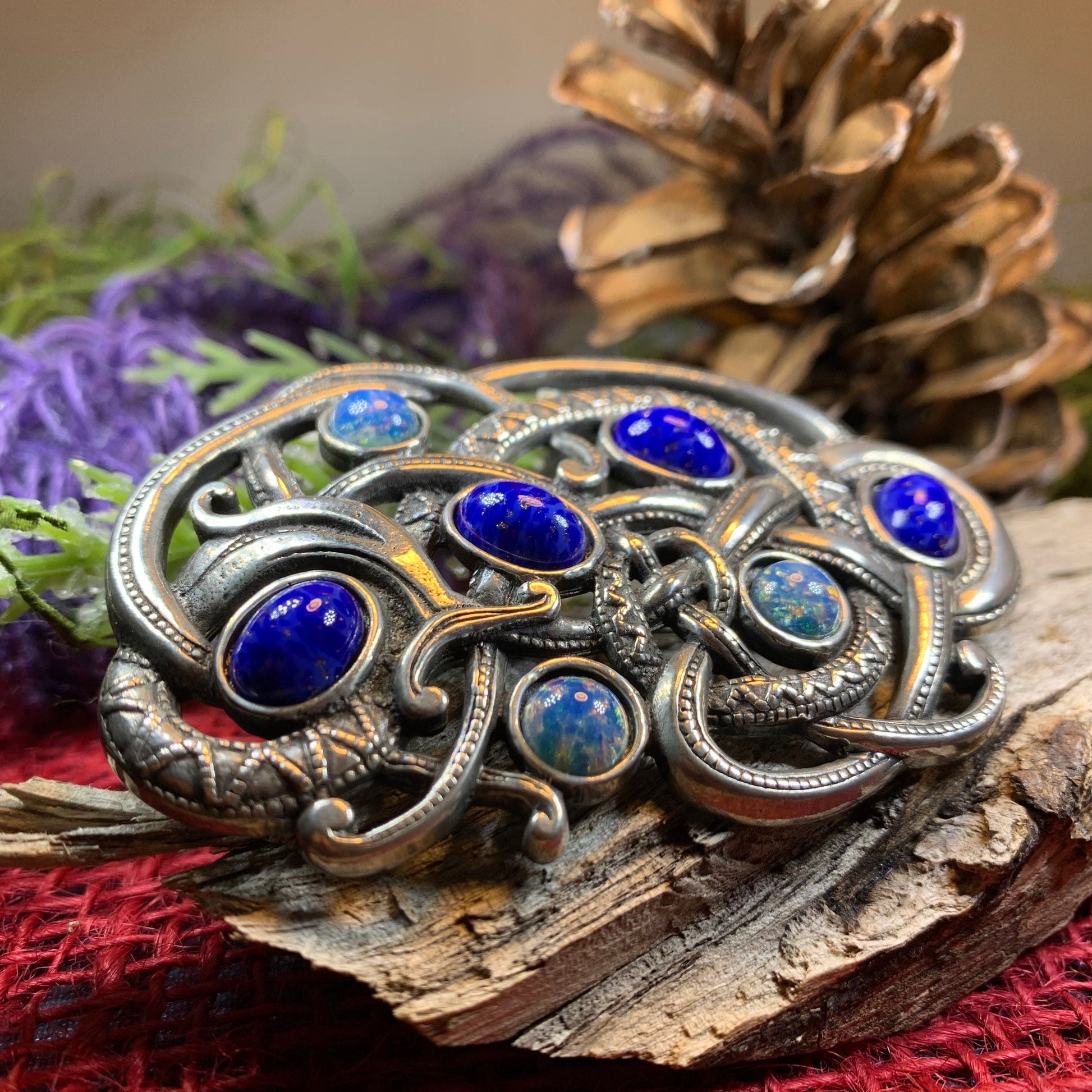 Celtic Dragon Brooch, Celtic Jewelry, Viking Jewelry, Celtic Pin, Anniversary Gift, Irish Jewelry, Norse Jewelry, Scotland Jewelry, Opal
