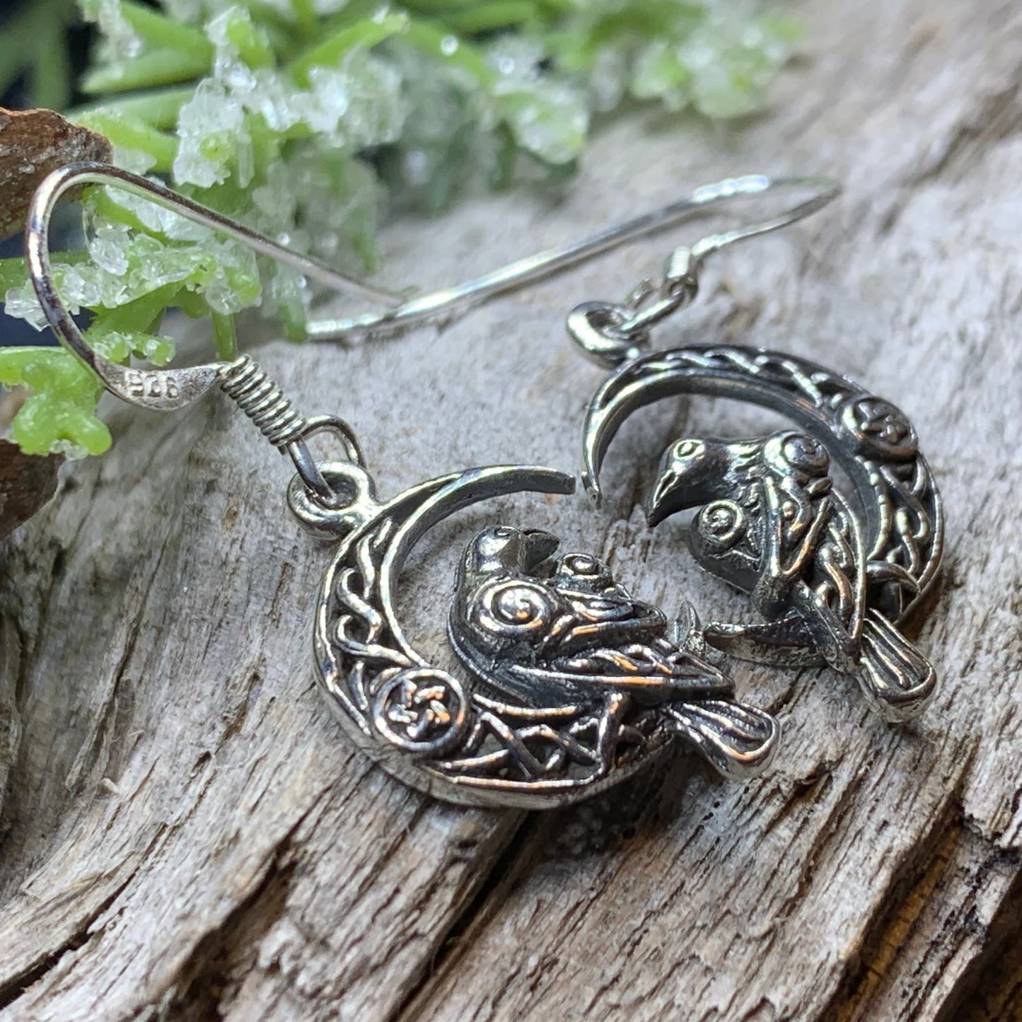 Raven Earrings, Celtic Jewelry, Wiccan Moon Gift, Crow Jewelry, Black Bird Jewelry, Bird Jewelry, Pagan Jewelry, Nature Lover, Poe Jewelry