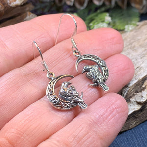 Raven Earrings, Celtic Jewelry, Wiccan Moon Gift, Crow Jewelry, Black Bird Jewelry, Bird Jewelry, Pagan Jewelry, Nature Lover, Poe Jewelry