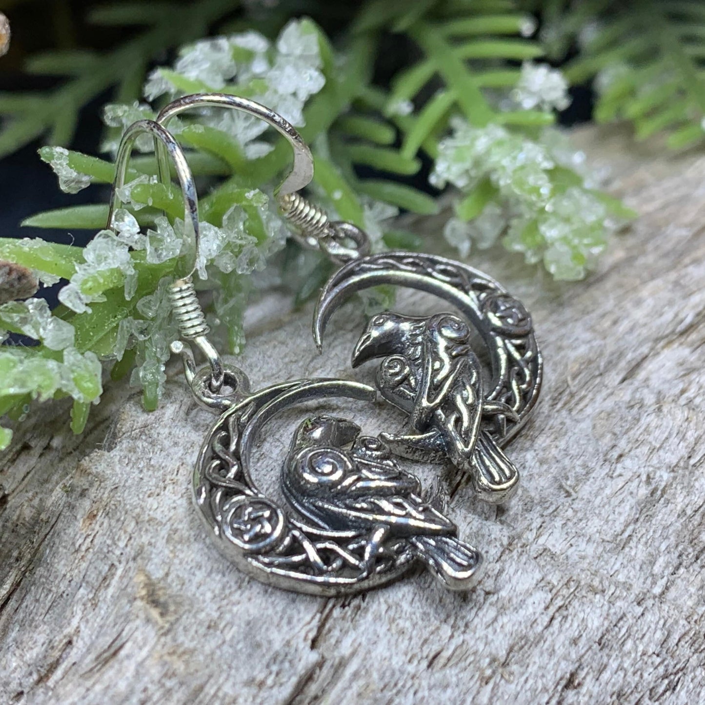 Raven Earrings, Celtic Jewelry, Wiccan Moon Gift, Crow Jewelry, Black Bird Jewelry, Bird Jewelry, Pagan Jewelry, Nature Lover, Poe Jewelry