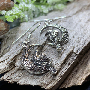 Raven Earrings, Celtic Jewelry, Wiccan Moon Gift, Crow Jewelry, Black Bird Jewelry, Bird Jewelry, Pagan Jewelry, Nature Lover, Poe Jewelry