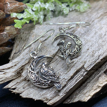 Load image into Gallery viewer, Raven Earrings, Celtic Jewelry, Wiccan Moon Gift, Crow Jewelry, Black Bird Jewelry, Bird Jewelry, Pagan Jewelry, Nature Lover, Poe Jewelry
