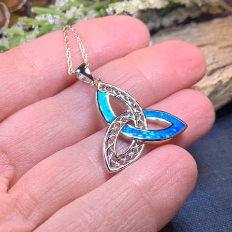 Load image into Gallery viewer, Celtic Knot Necklace, Trinity Knot Pendant, Fire Opal Jewelry, Irish Necklace, Scottish Jewelry, October Birthstone, Ireland Gift, Wife Gift
