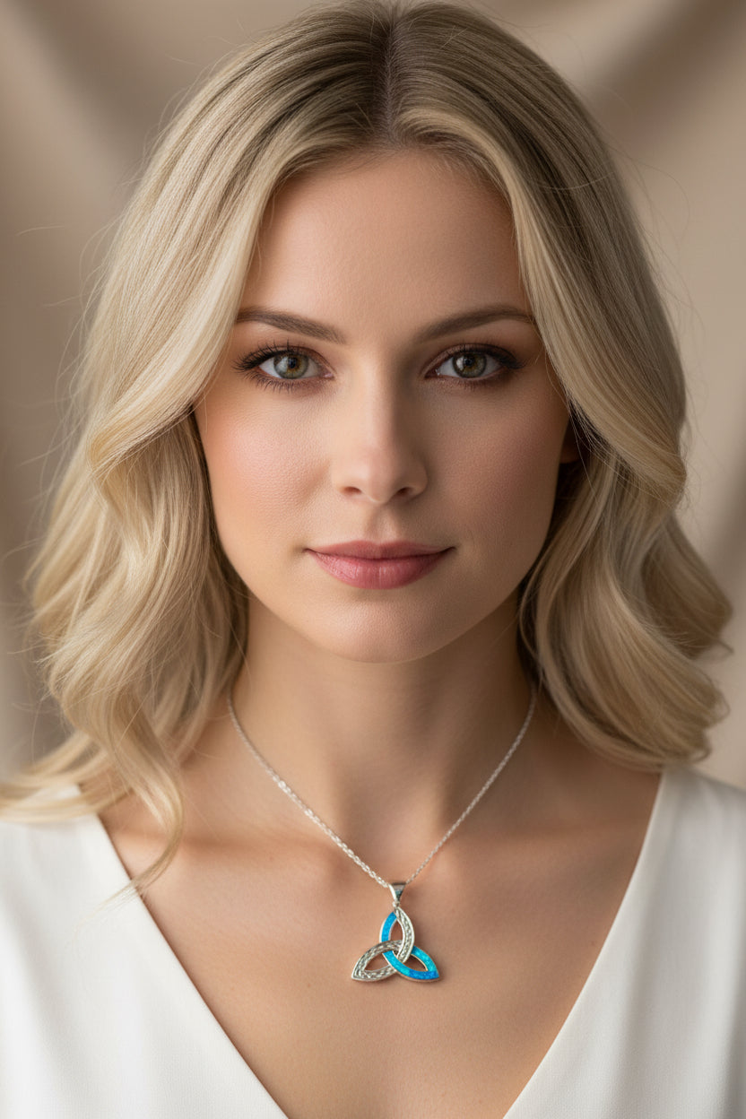 Celtic Knot Necklace, Trinity Knot Pendant, Fire Opal Jewelry, Irish Necklace, Scottish Jewelry, October Birthstone, Ireland Gift, Wife Gift
