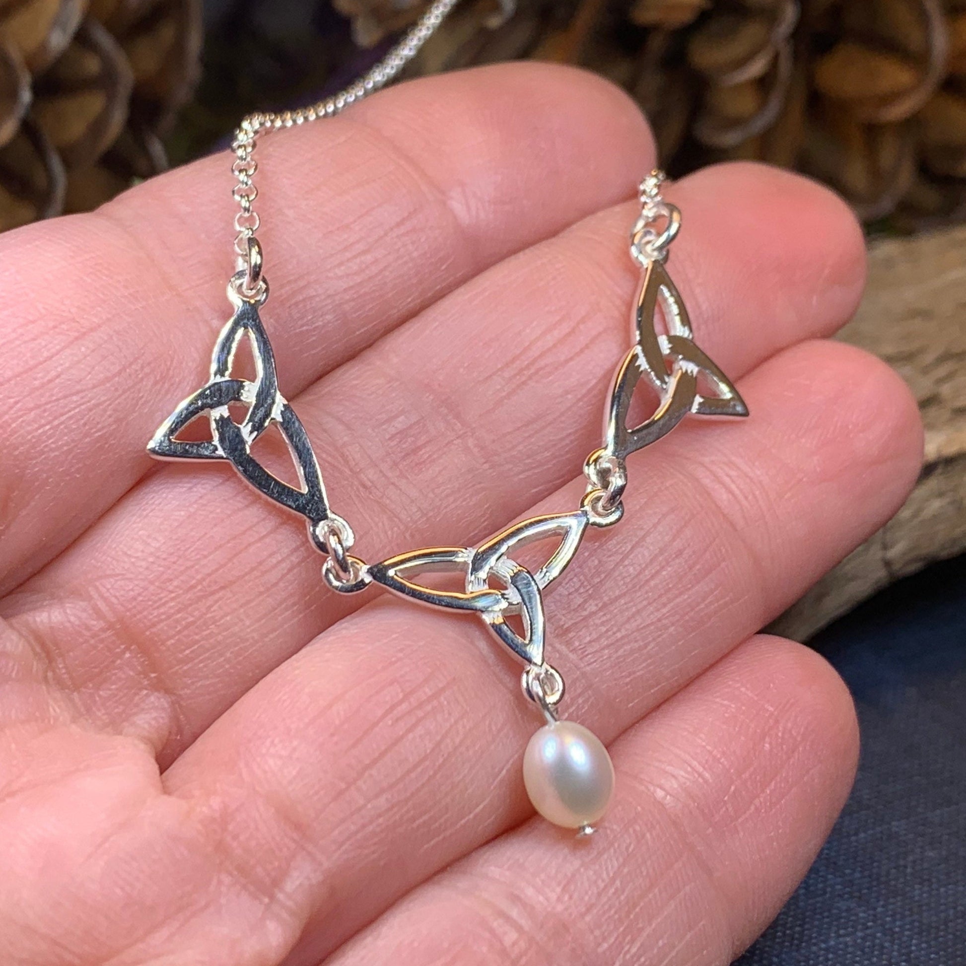 Celtic Knot Necklace, Celtic Jewelry, Irish Jewelry, Anniversary Gift, Scotland Jewelry, Wife Gift, Pearl Drop Pendant, Ireland Gift