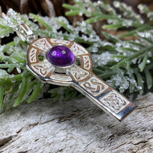 Load image into Gallery viewer, Celtic Cross Necklace, Irish Jewelry, Scottish Pendant, First Communion Gift, Religious Jewelry, Bridal Jewelry, Religious Jewelry, Amethyst
