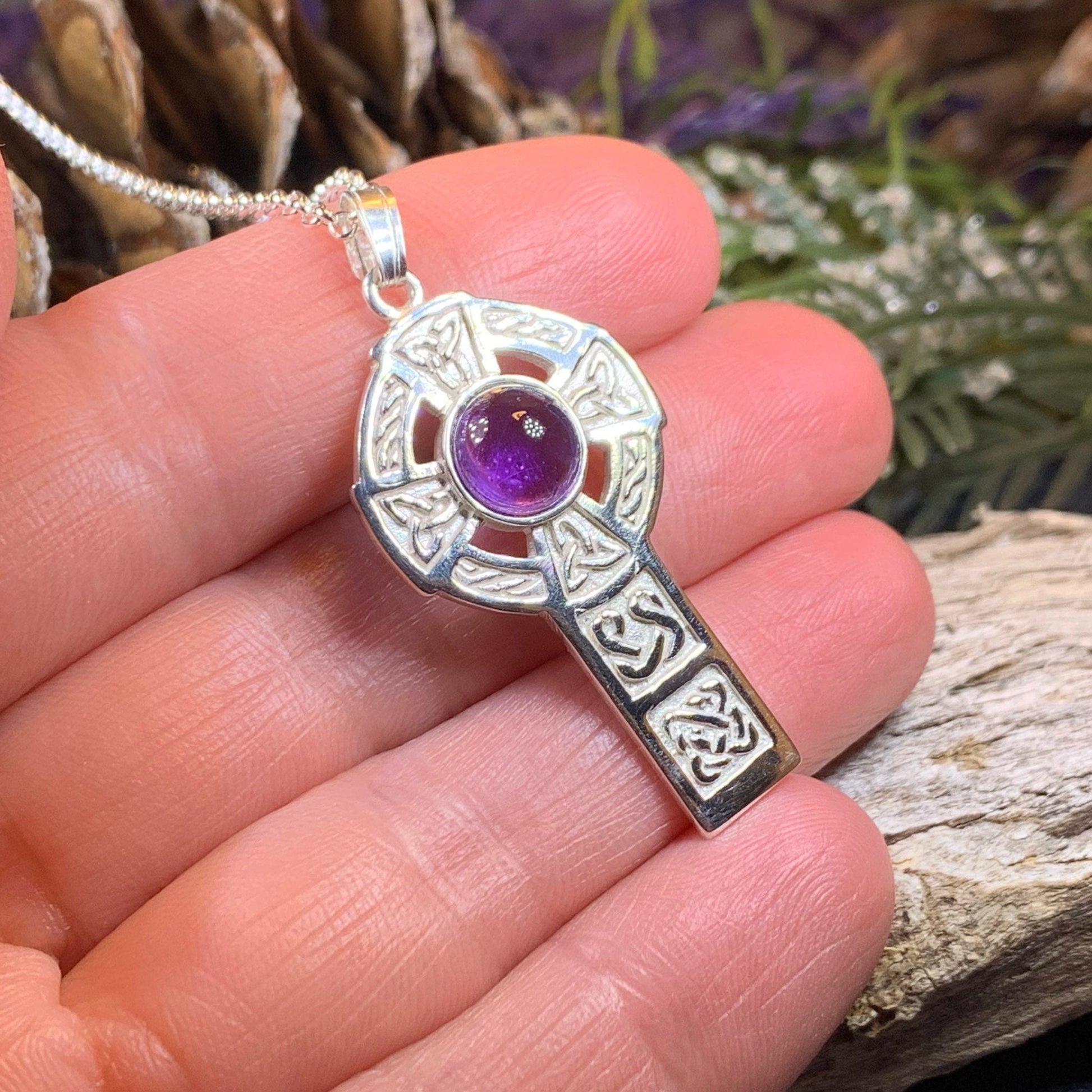 Celtic Cross Necklace, Irish Jewelry, Scottish Pendant, First Communion Gift, Religious Jewelry, Bridal Jewelry, Religious Jewelry, Amethyst