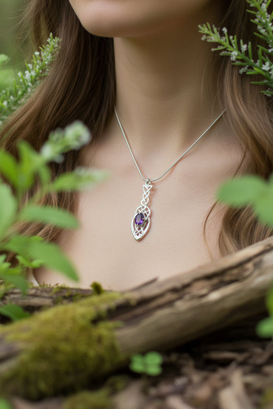 Celtic Knot Necklace, Irish Jewelry, Celtic Jewelry, Amethyst Pendant, Love Knot Jewelry, Wife Anniversary Gift, Scotland Jewelry, Mom Gift