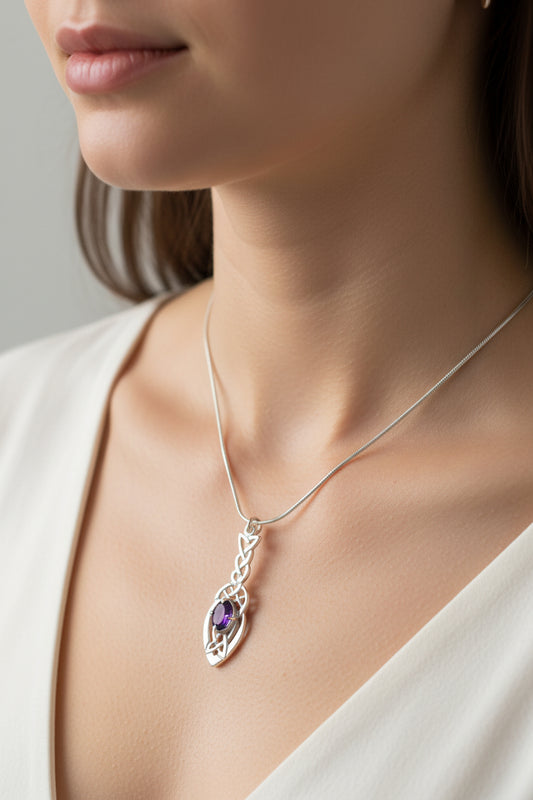 Georgina Celtic Knot Amethyst Necklace - Handmade in Scotland — view 10