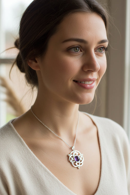 Kyrie Amethyst Celtic Knot Necklace - Handmade in Scotland — view 4