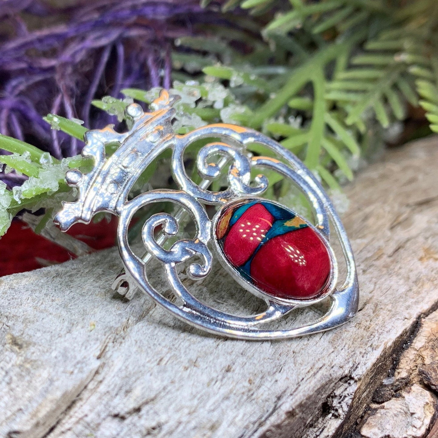 Luckenbooth Brooch, Scotland Pin, Celtic Jewelry, Heathergem Brooch, Bridal Pin, Anniversary Gift, Outlander Gift, Heart Brooch, Bride Gift