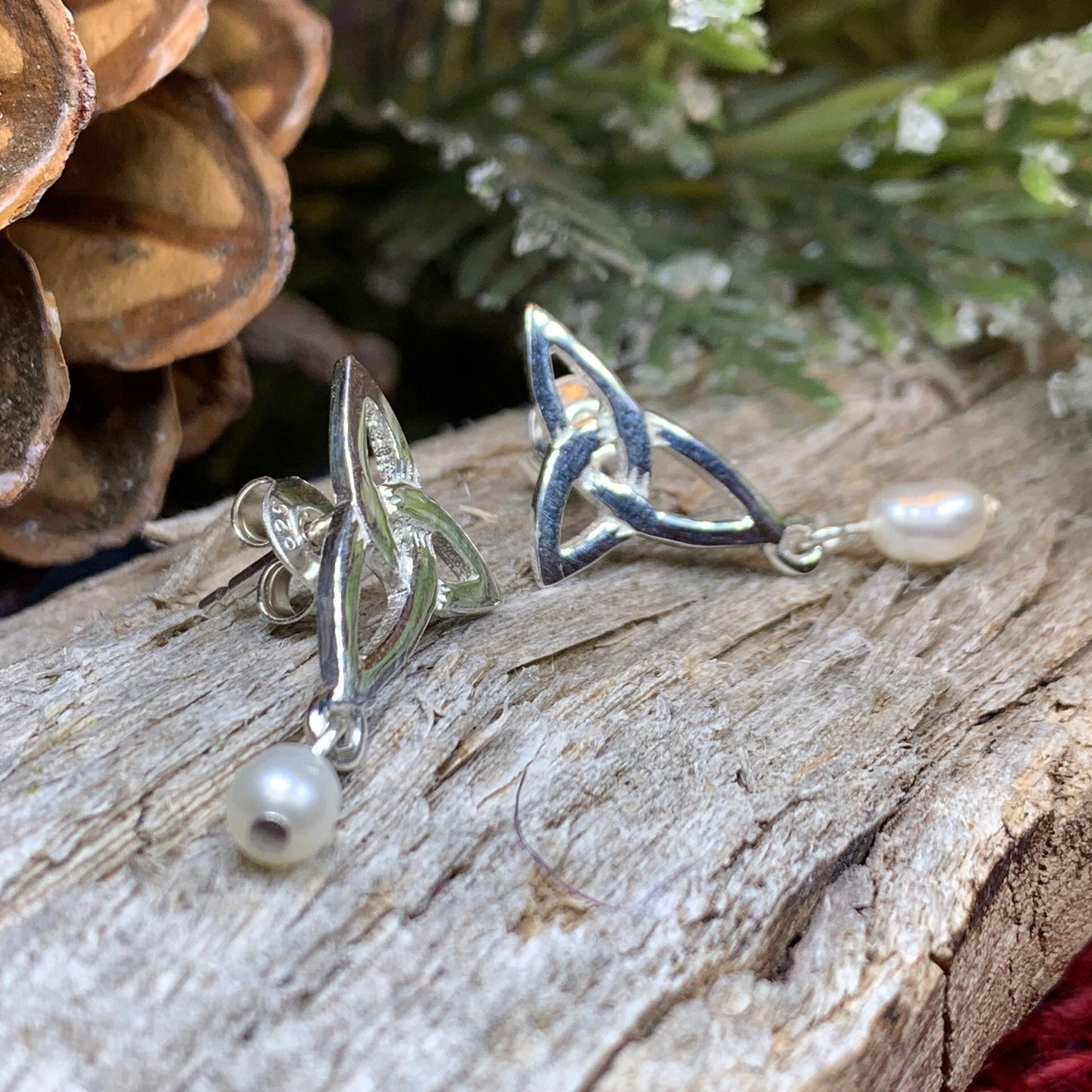 Katina Celtic Knot Pearl Earrings - Handmade in Scotland — view 5