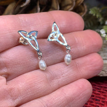Load image into Gallery viewer, Celtic Knot Earrings, Celtic Jewelry, Irish Jewelry, Anniversary Gift, Scotland Jewelry, Wife Gift, Pearl Drop Earrings, Ireland Gift
