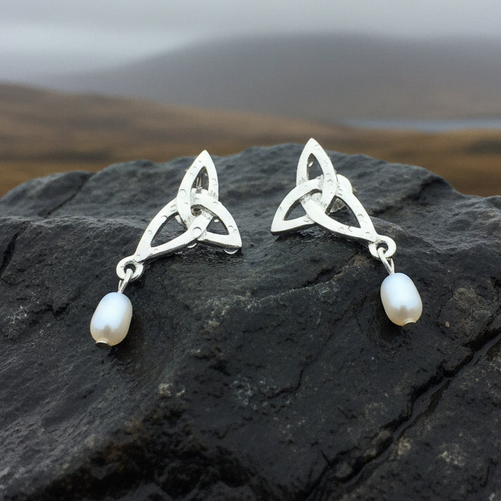 Celtic Knot Earrings, Celtic Jewelry, Irish Jewelry, Anniversary Gift, Scotland Jewelry, Wife Gift, Pearl Drop Earrings, Ireland Gift