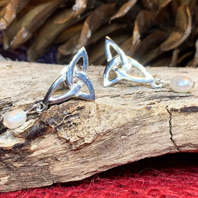 Celtic Knot Earrings, Celtic Jewelry, Irish Jewelry, Anniversary Gift, Scotland Jewelry, Wife Gift, Pearl Drop Earrings, Ireland Gift
