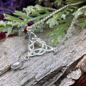 Celtic Knot Necklace, Celtic Jewelry, Irish Jewelry, Anniversary Gift, Scotland Jewelry, Wife Gift, Pearl Drop Pendant, Ireland Gift