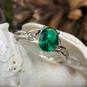Irish Twilight Celtic Ring, Celtic Ring, Ireland Ring, Promise Ring, Trinity Knot Jewelry, Anniversary Gift, Cocktail Ring, Emerald Ring