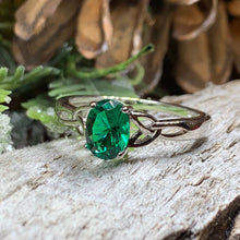 Load image into Gallery viewer, Irish Twilight Celtic Ring, Celtic Ring, Ireland Ring, Promise Ring, Trinity Knot Jewelry, Anniversary Gift, Cocktail Ring, Emerald Ring
