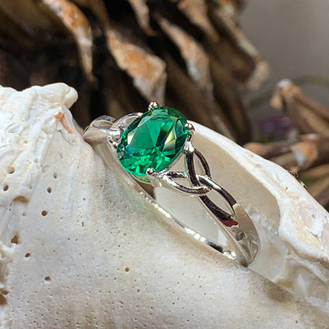 Load image into Gallery viewer, Irish Twilight Celtic Ring, Celtic Ring, Ireland Ring, Promise Ring, Trinity Knot Jewelry, Anniversary Gift, Cocktail Ring, Emerald Ring
