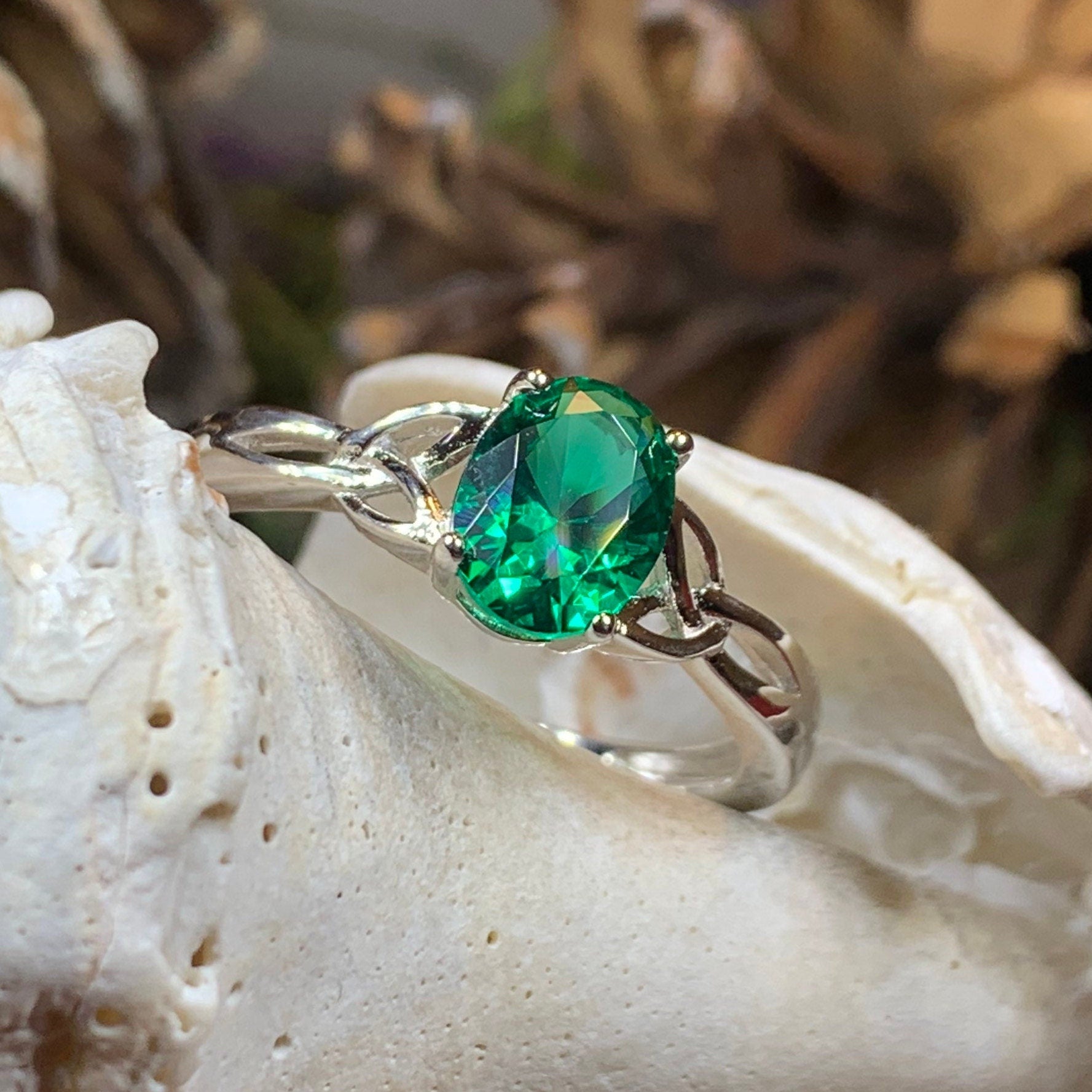 Irish Twilight Celtic Ring, Celtic Ring, Ireland Ring, Promise Ring, Trinity Knot Jewelry, Anniversary Gift, Cocktail Ring, Emerald Ring