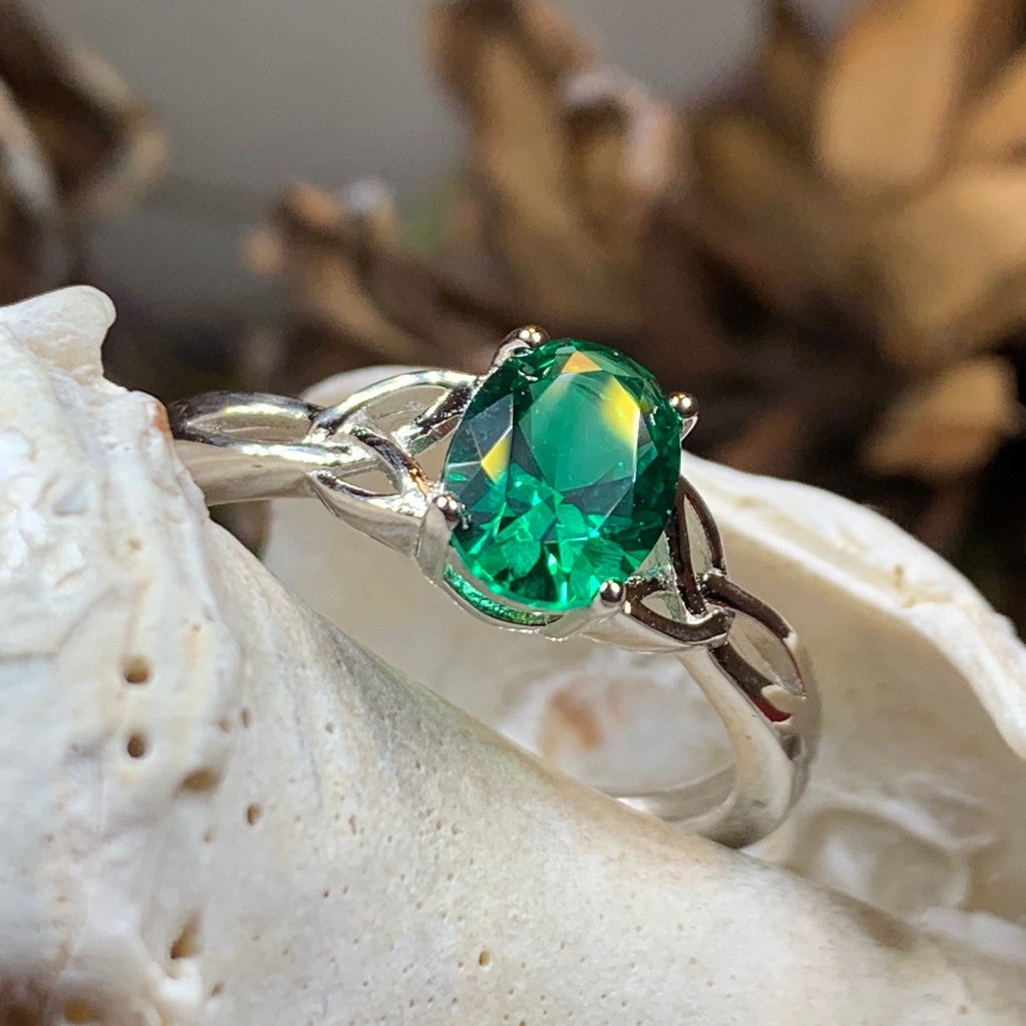 Irish Twilight Celtic Ring, Celtic Ring, Ireland Ring, Promise Ring, Trinity Knot Jewelry, Anniversary Gift, Cocktail Ring, Emerald Ring