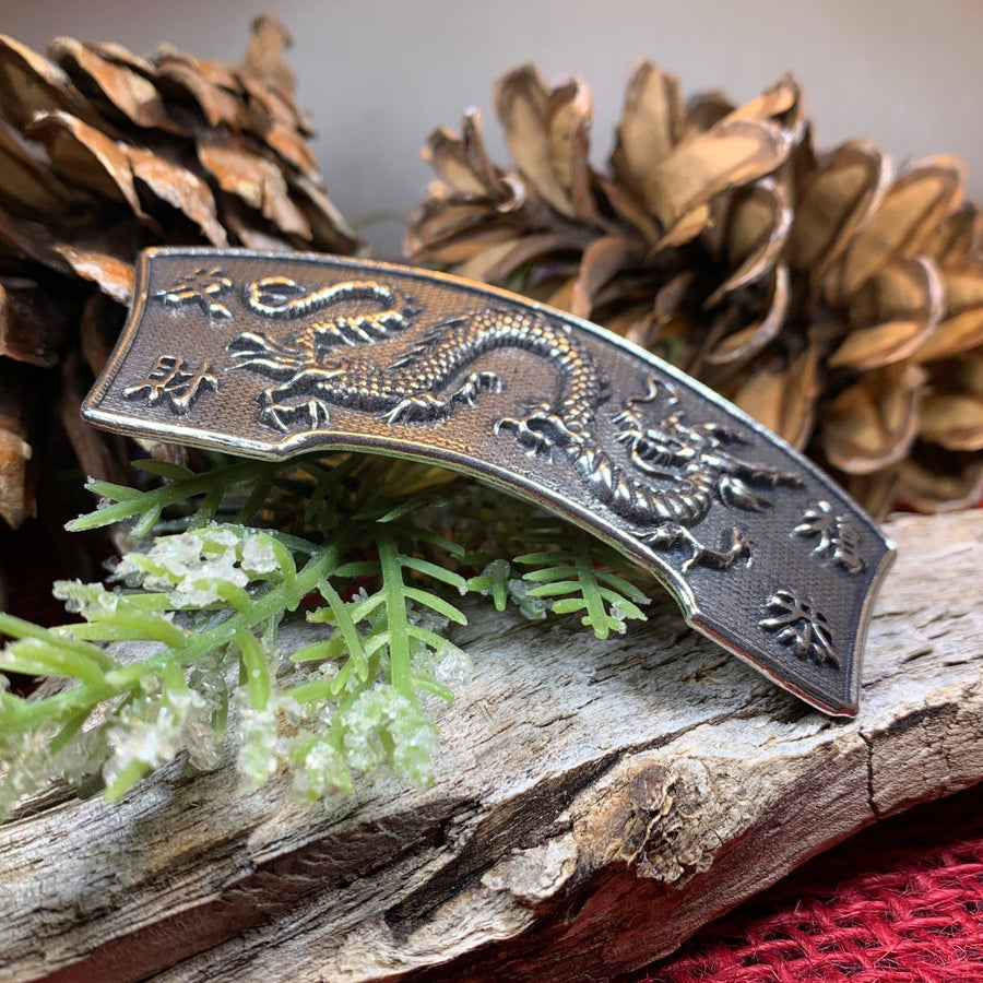 Dragon Hair Clip, Dragon Barrette, Chinese Jewelry, Gothic Jewelry, Friend Gift, Wiccan Jewelry, Pewter Jewelry, Nature Barrette