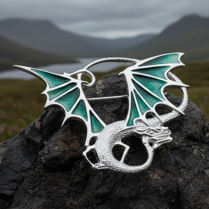 Dragon Brooch, Dragon Gift, Scotland Jewelry, Fantasy Jewelry, Scarf Pin, Enamel Celtic Pin, Celtic Jewelry, Girlfriend Gift, Wife Gift