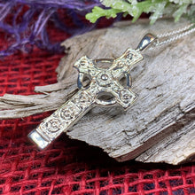 Load image into Gallery viewer, Celtic Cross Necklace, Scottish Jewelry, Scotland Pendant, First Communion Cross, Silver Christian Jewelry, Religious Jewelry, Dad Gift

