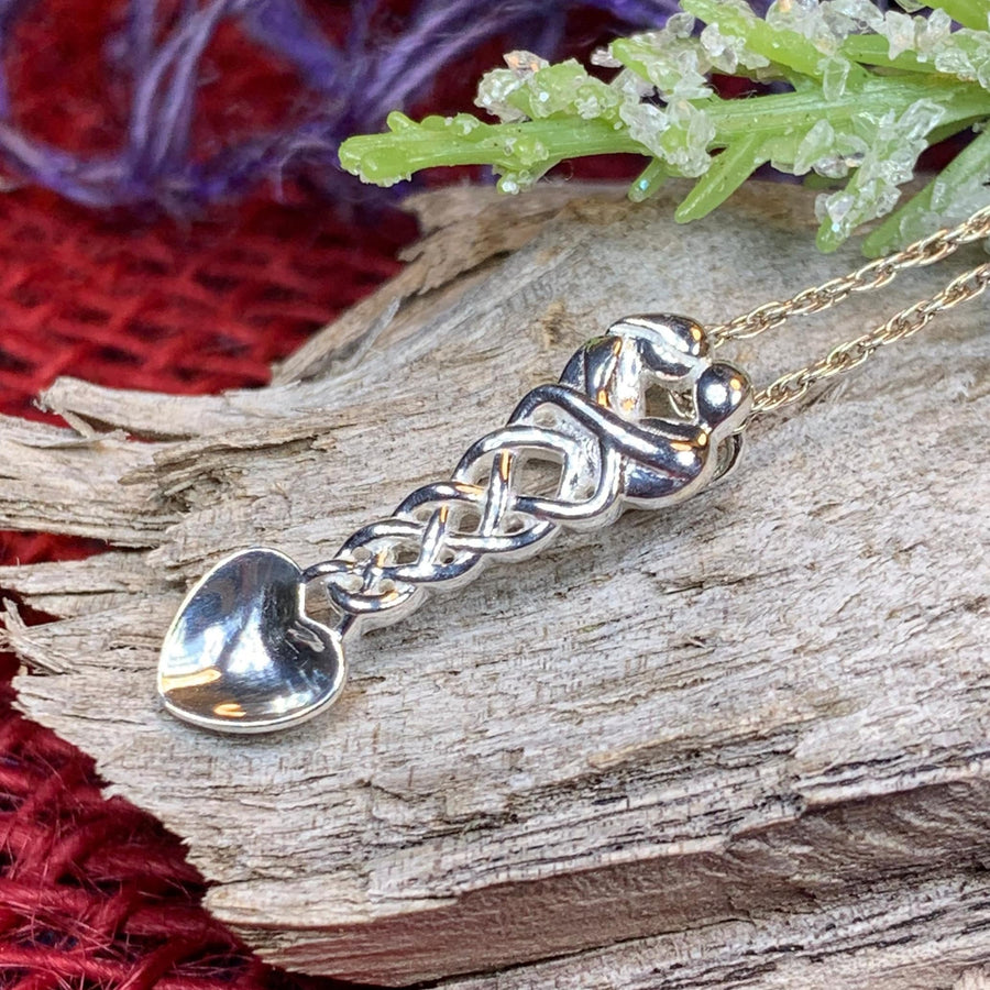 Love Spoon Necklace, Celtic Jewelry, Wales Jewelry, Welsh Necklace, Bridal Jewelry, Anniversary Gift, Heart Jewelry, Silver Spoon Wife Gift
