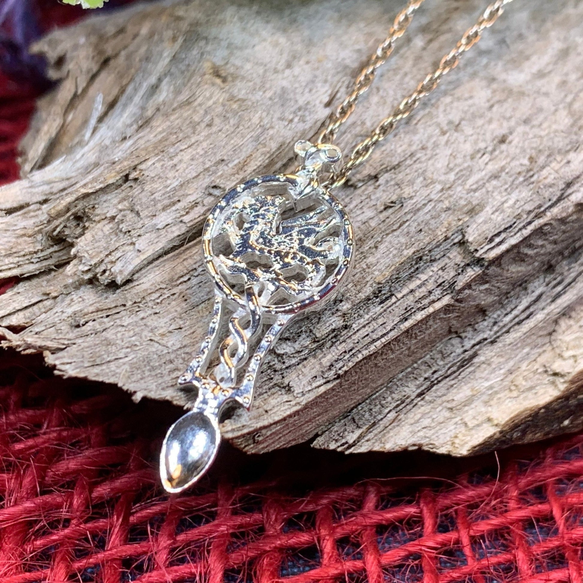 Love Spoon Necklace, Celtic Jewelry, Wales Jewelry, Welsh Necklace, Bridal Jewelry, Anniversary Gift, Heart Jewelry, Silver Spoon Wife Gift