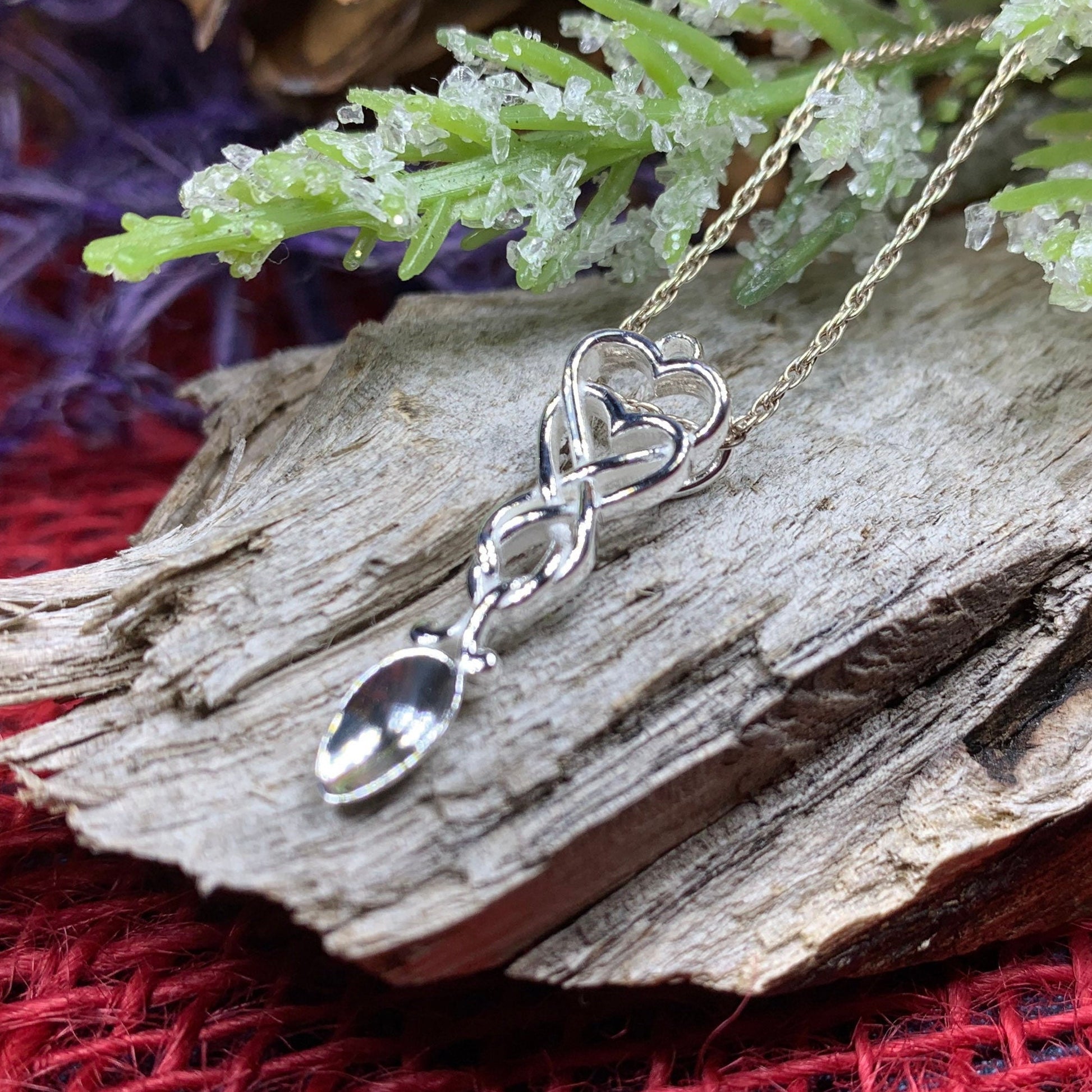 Love Spoon Necklace, Celtic Jewelry, Wales Jewelry, Welsh Necklace, Bridal Jewelry, Anniversary Gift, Heart Jewelry, Silver Spoon Wife Gift