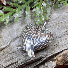Load image into Gallery viewer, Angel Wings Necklace, Celtic Jewelry, Locket Pendant, Spiritual Jewelry, Angel Necklace, Wings Necklace, Bridal Jewelry, Memorial Jewelry
