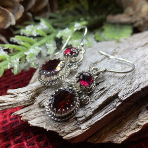 Garnet Romantic Earrings, Celtic Jewelry, Dangle Earrings, Goddess Jewelry, Boho Gift, Anniversary Gift, Silver Mom Gift, Wine Red Jewelry