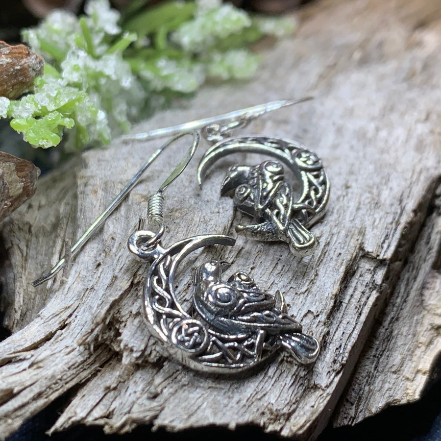 Raven Earrings, Celtic Jewelry, Wiccan Moon Gift, Crow Jewelry, Black Bird Jewelry, Bird Jewelry, Pagan Jewelry, Nature Lover, Poe Jewelry