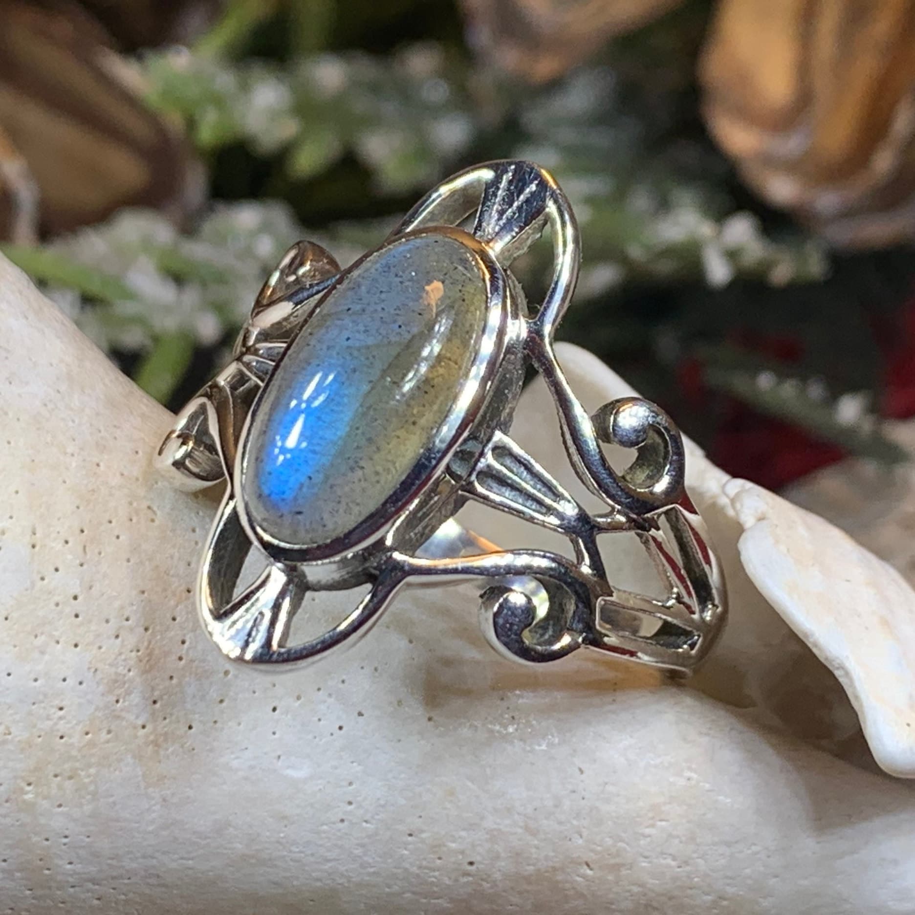 Celtic Ring, Moonstone Ring, Labradorite Statement Ring, Sterling Silver Ring, Celtic Jewelry, Anniversary Gift, Wiccan Jewelry, Wife Gift