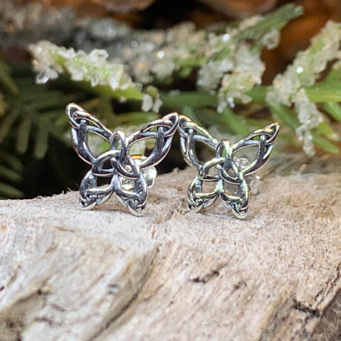 Load image into Gallery viewer, Butterfly Earrings, Celtic Stud Earrings, Insect Jewelry, Graduation Gift, Post Earrings, Mom Gift, Silver Ireland Gift, Woodland Jewelry
