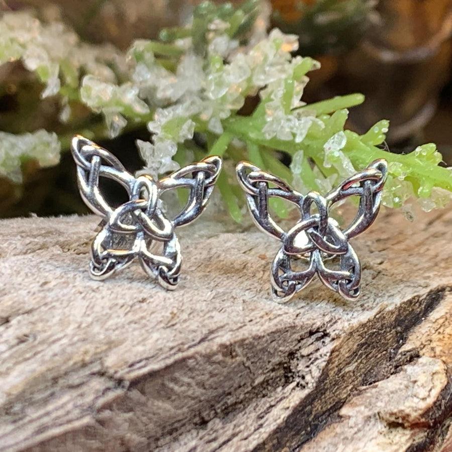 Butterfly Earrings, Celtic Stud Earrings, Insect Jewelry, Graduation Gift, Post Earrings, Mom Gift, Silver Ireland Gift, Woodland Jewelry