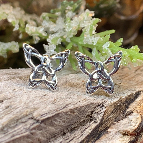 Load image into Gallery viewer, Butterfly Earrings, Celtic Stud Earrings, Insect Jewelry, Graduation Gift, Post Earrings, Mom Gift, Silver Ireland Gift, Woodland Jewelry
