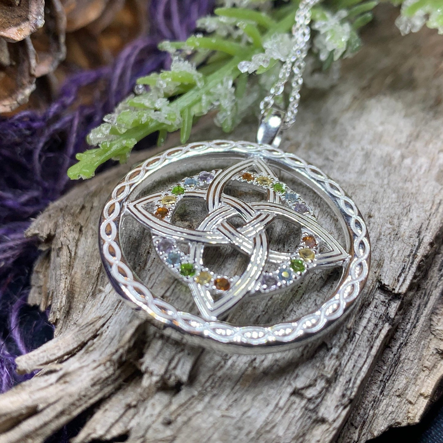Compass Knot Necklace, Celtic Jewelry, Irish Jewelry, Celtic Knot Jewelry, Rainbow Jewelry, Gemstone Necklace, Anniversary Gift, Wife Gift