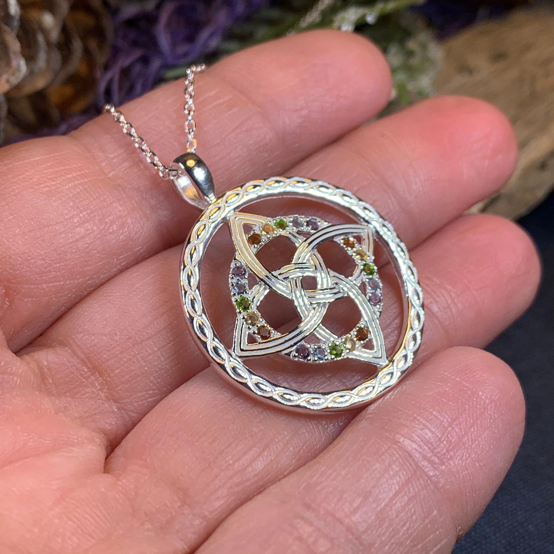 Compass Knot Necklace, Celtic Jewelry, Irish Jewelry, Celtic Knot Jewelry, Rainbow Jewelry, Gemstone Necklace, Anniversary Gift, Wife Gift